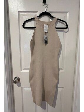 Sincerely Jules Women's Medium Tan/Khaki Knit High Neck Bodycon Dress